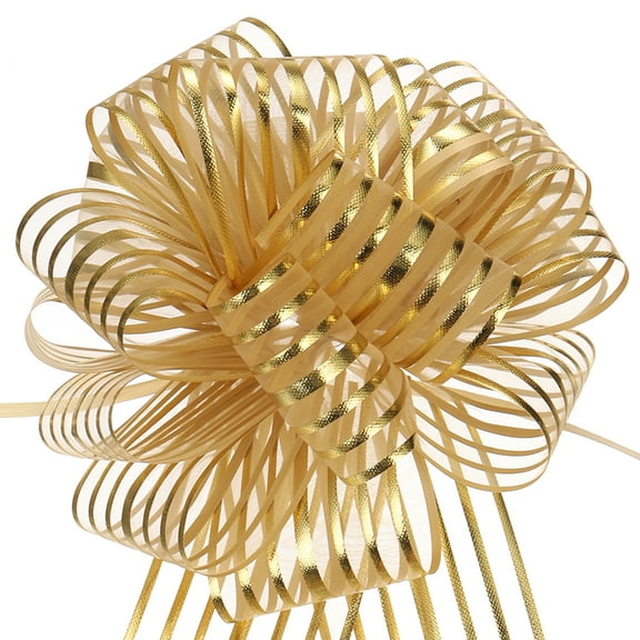 5pcs 8 Inch Organza Large Pull Bow Gift Wrapping Bows Ribbon Chiffon Yarn Gold for Christmas Valentine's Day