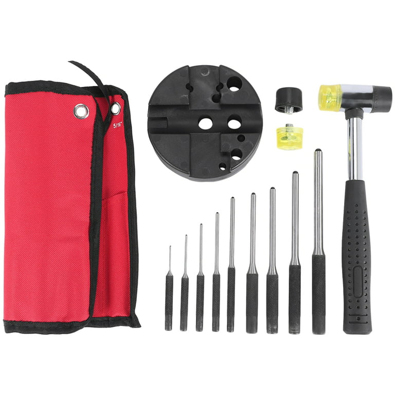 Roll Pin Punch Set with Storage Pouch,Smithing Punch Removing Repair Tools,with  Bench Block Pin Punches and Hammer 