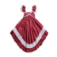 thumbnail image 4 of Zpanxa Toddler Girls Princess Dress, Little Girls Party Wedding Formal Dress, Flying Sleeves Lace Hollow Out Irregularity Long Dress, Kids Pageant Flower Girl Sleeveless Dress Red (12-18 Months), 4 of 8