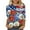 Z15#Blue, variant on Ichuanyi Womens Shirts , Womens Fashion Round Neck Casual Three Quarter Flag Print Tops T-shirt Blouse