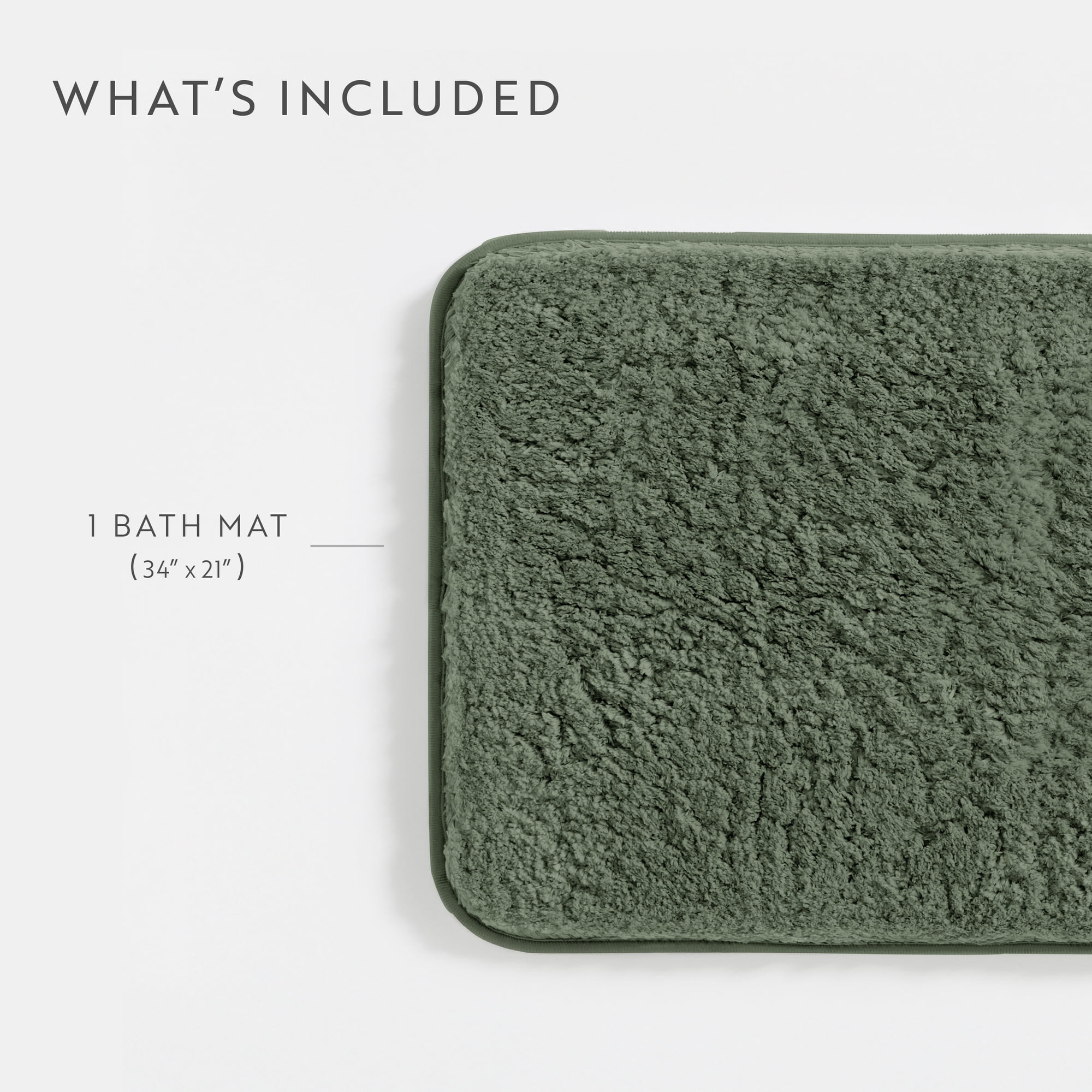 Plush Absorbent Bath Mat Rug with Anti-Skid Rubber Backing, 34 x 21, Sage, by Noble Linens