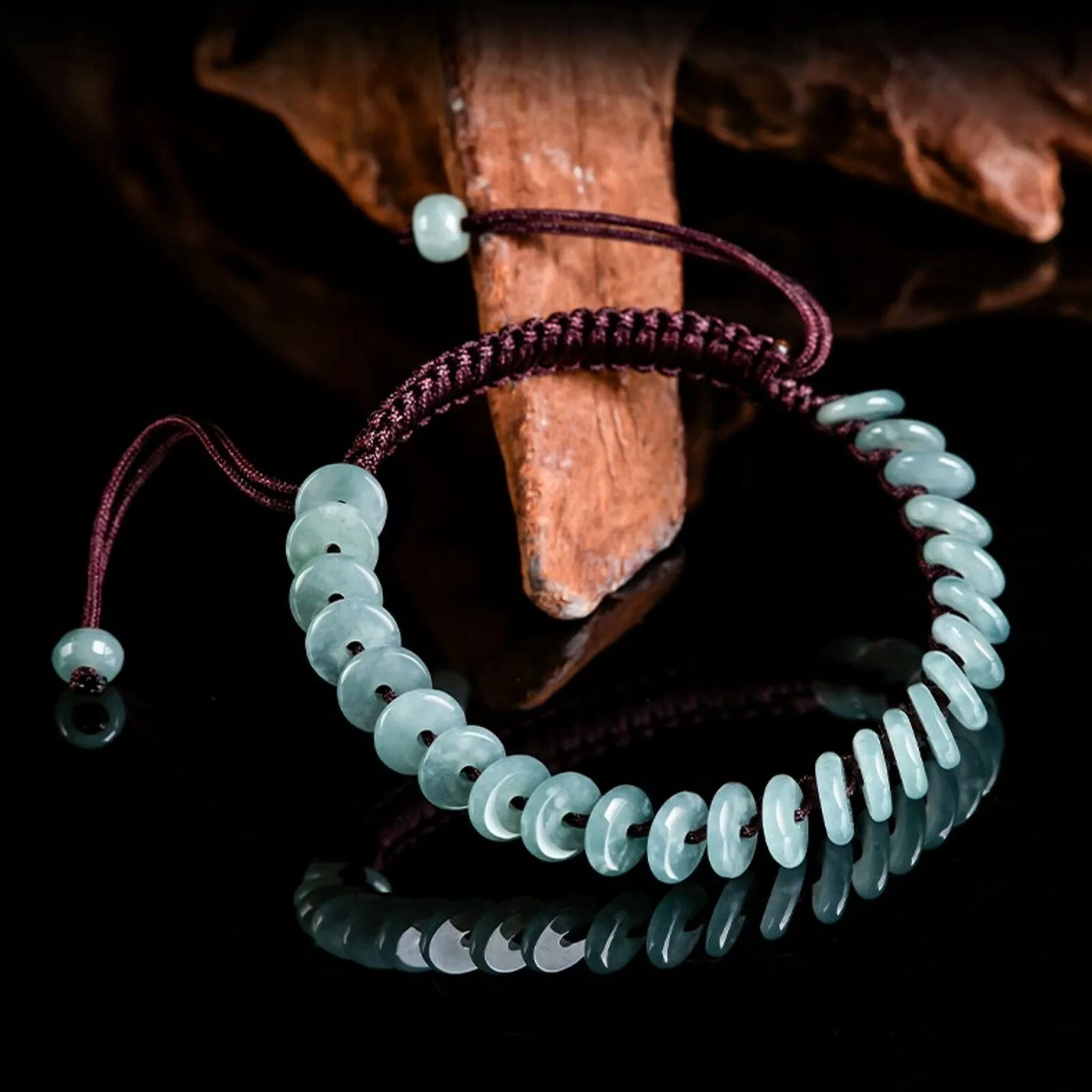HOOUN Natural Grade A Jade Jadeite Women Round Buckle Beads String Braided Bracelet