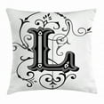 thumbnail image 1 of Letter L Throw Pillow Cushion Cover, Ornated Capital L Calligraphy Initials Alphabet Family Name Medieval Culture, Decorative Square Accent Pillow Case, 16 X 16 Inches, Black Grey White, by Ambesonne, 1 of 2
