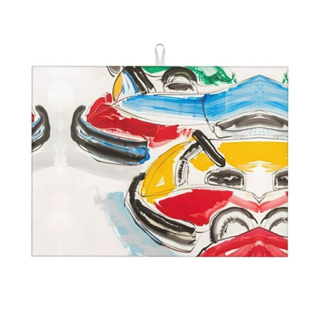 

Dish Drying Mats for Kitchen Counter - Colorful Abstract Bumper Cars 18x24in Dish Drying Pad Coffee Mat with Hanging Loop Super Absorbent Kitchen Counter Mat Coffee Bar Accessories