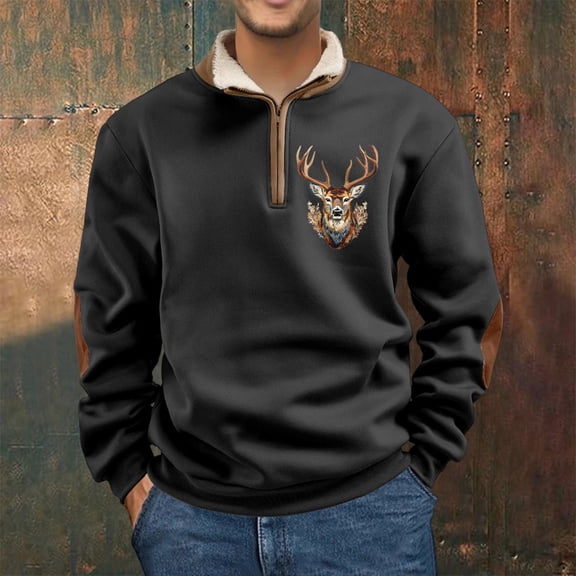 FASHOFT Western Hoodie for Men Aztec Cowboy Quarter Zip Pulover Sweatshirt Long Sleeve Shirts Comfy Casual Vintage Fall Winter Tops Black L