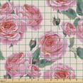 thumbnail image 2 of Ambesonne Floral Fabric by the Yard Upholstery, English Roses Retro Garden, 3 Yards, Dark Pink and Cadet Blue, 2 of 5