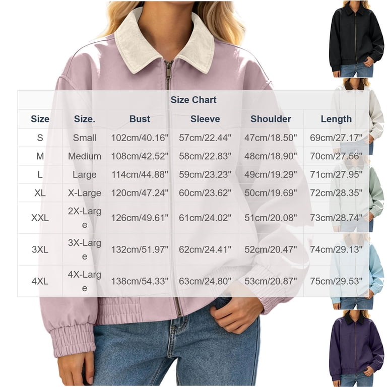 UQJfacai Zip Up Color Block Jacket For Women And Women Plus Lapel ...