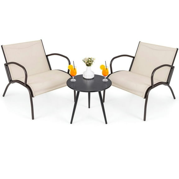 Spaco 3 Piece Patio Metal Aluminum Wide Armchair and Table Set, Patio Conversation Set for Outdoor as Garden, Yard, Rusic Brown