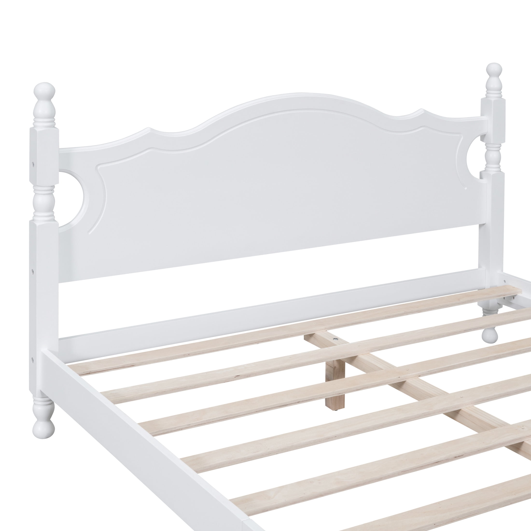 Noble House Queen Wood Platform Bed Frame with Headboard, Wooden Slat Support, White