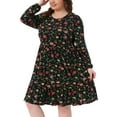 thumbnail image 1 of Vestido de talla grande Agnes Orinda para mujeres, con cuello redondo, mangas largas, plisado, de capas, midi, floral, 4X, negro, 1 of 5