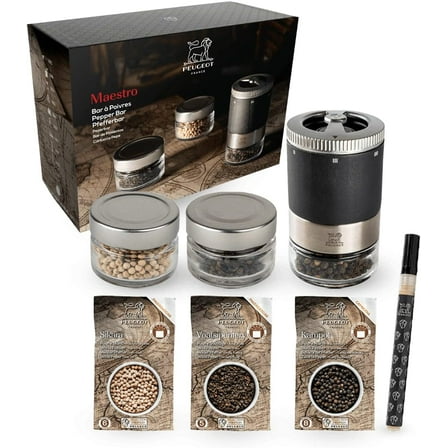 Peugeot Maestro Pepper Mill with 3 Pepper Varieties Gift Set