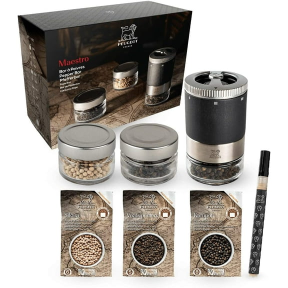 Peugeot Maestro Pepper Mill with 3 Pepper Varieties Gift Set