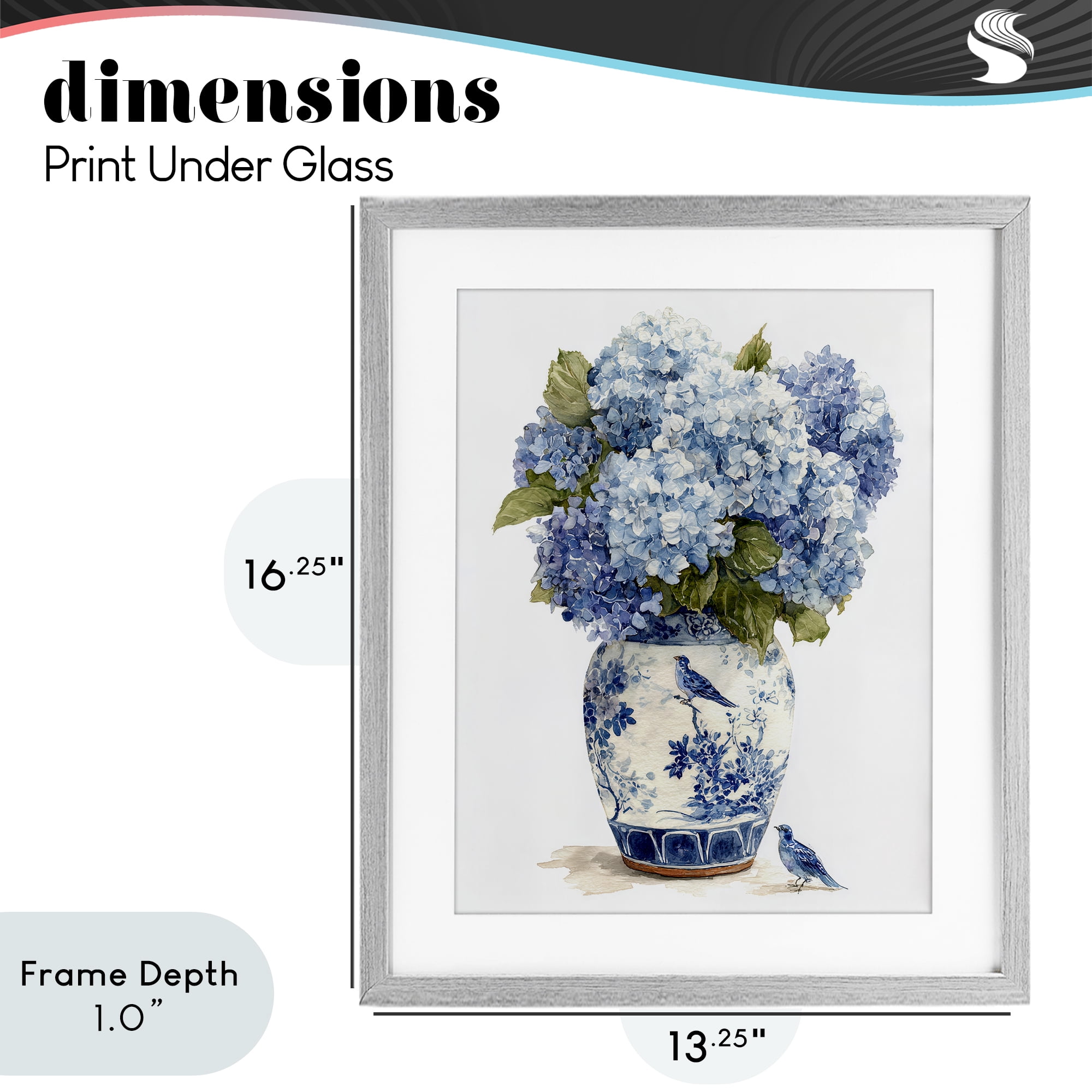Stupell Industries Blue Bird & Hydrangea Vase Gray Framed Print Under Glass, design by Imagine It Images