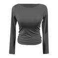 thumbnail image 4 of Workout Tops for Women Fall Long Sleeve Boat Neck Fitted Solid Color Basic Clothes Womens Plain Tshirts Grey M, 4 of 5