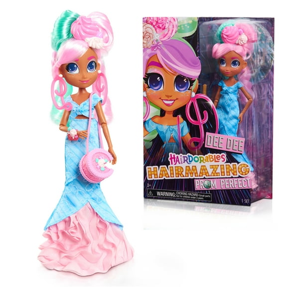 Hairdorables Hairmazing Prom Perfect Fashion Dolls, Dee Dee, Pink and Green Hair,  Kids Toys for Ages 3 Up, Gifts and Presents