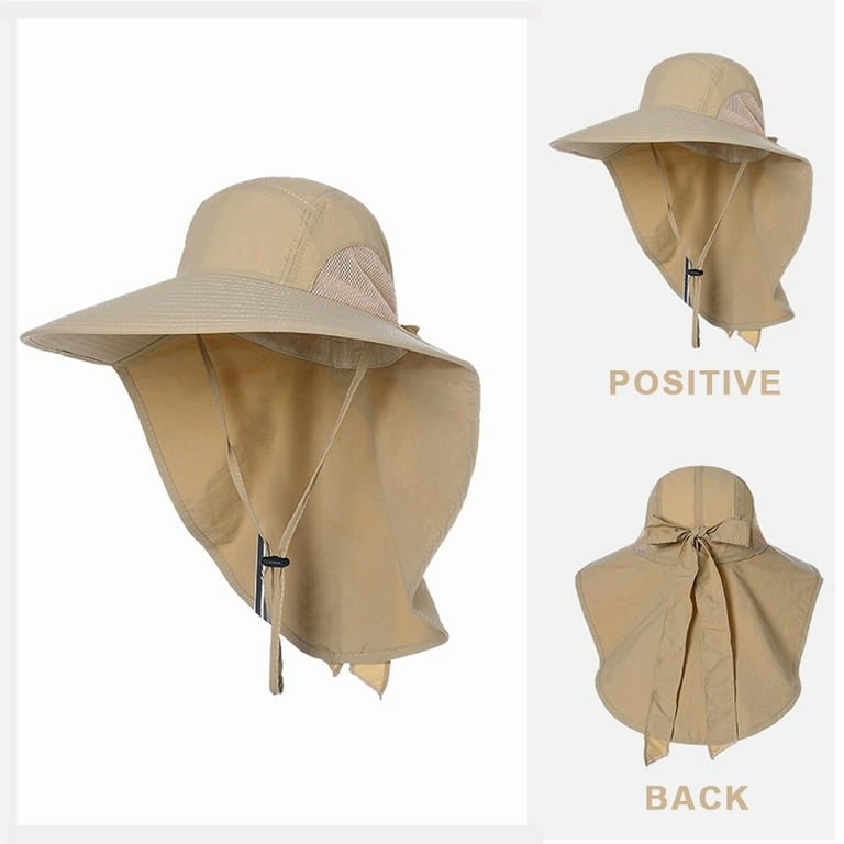 Women Men Sun Hat Roll Up Wide Brim Neck Gardening Hat Khaki