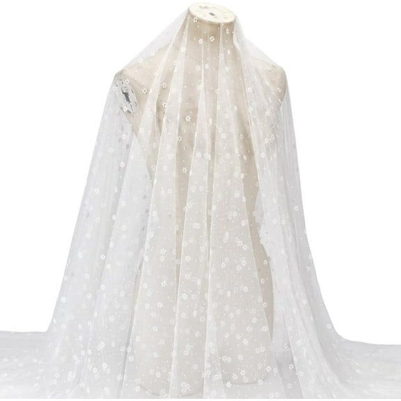 71.2" White Flower Embroidery Mesh Fabric Soft Tulle Lace Fabric 3D Flower Lace Mesh Tulle for DIY Clothing Dress Design Women Gown Wedding Dress Curtain Decor 2 Yards(1.8m)/Pc
