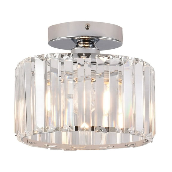 Modern Contemporary Silver Crystal Flush Mount Light, 1-Light Close to Ceiling Light Fixture for Hallway Entryway with E26 Base