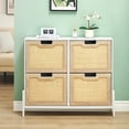 thumbnail image 1 of Rustic oak rattan shoe gabinete con 4 flip cajones: freestanding, narrow shoe almacenamiento para entrada o hallway (blanca y oak), 1 of 6