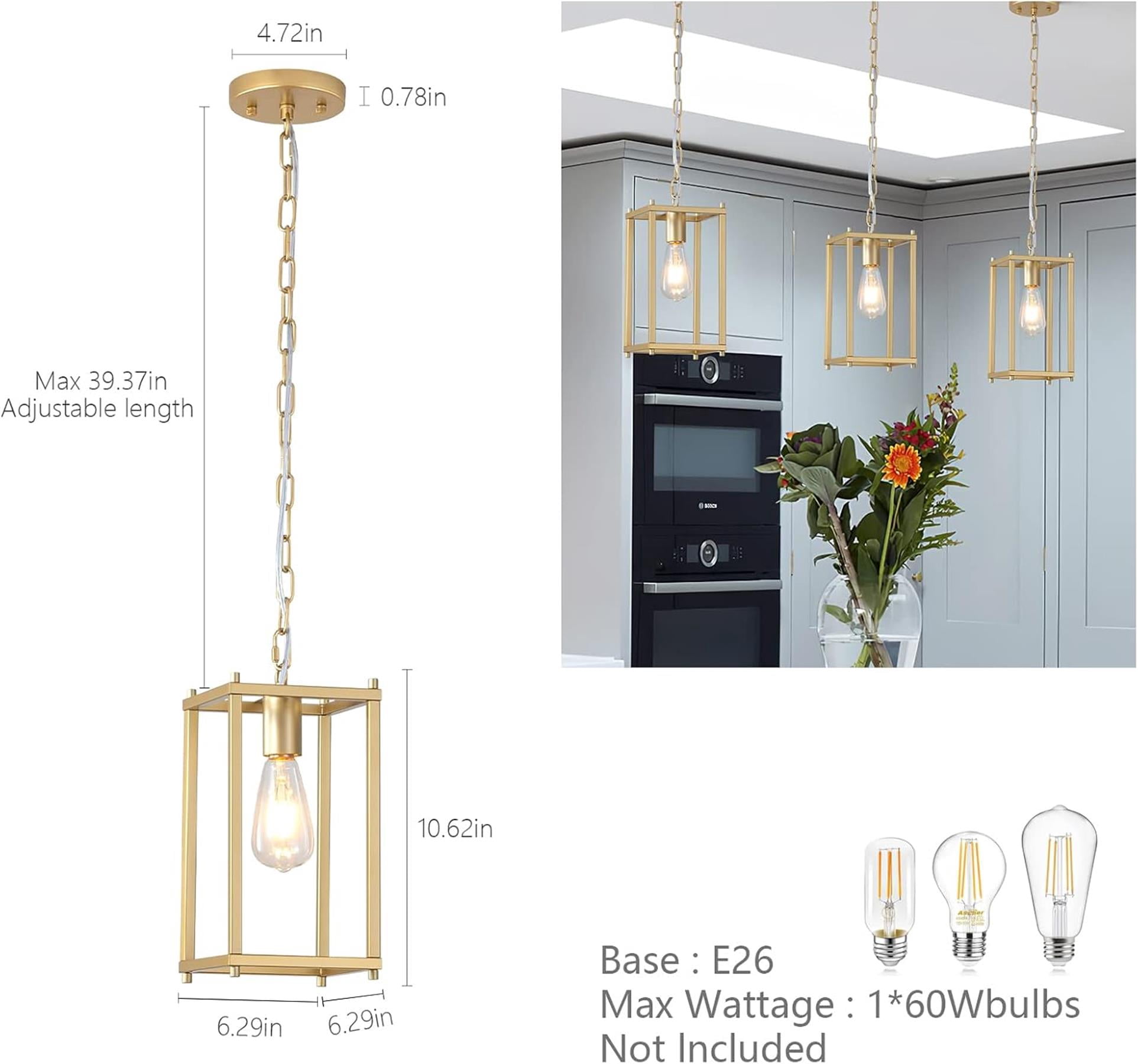Metal square pendant light fixture Adjustable chain suspension  pendant lighting for Restaurant Entrance Hall Kitchen Island