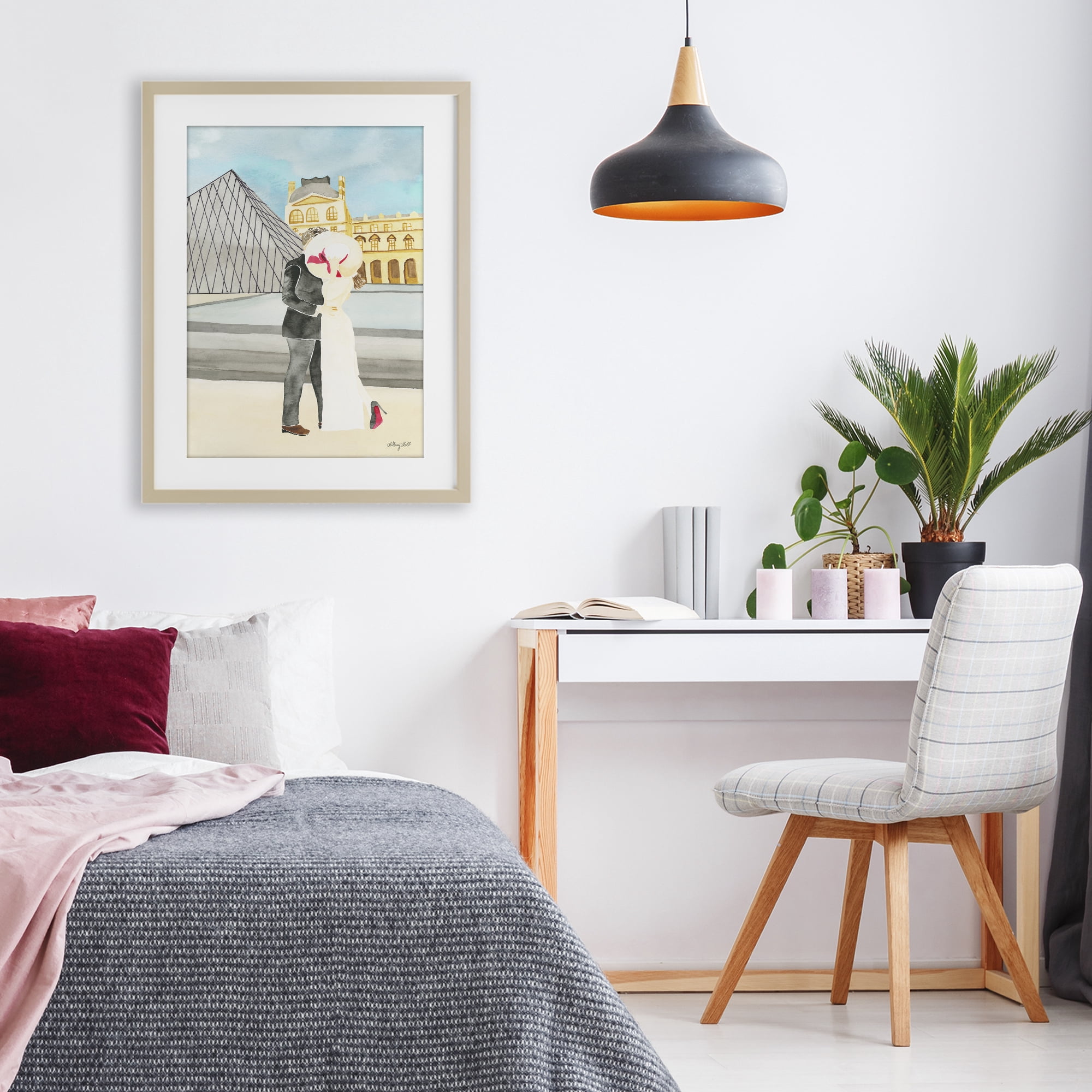 Stupell Industries Couple Embrace At The Louvre Birch Framed Print Under Glass, design by Hillary Holt
