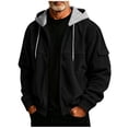 thumbnail image 3 of UVEASISHA Men's Casual Fall Jackets Full Zip Casual Corduroy Hoodie Jacket Relaxed Fit Lightweight Hooded Sweatshirt Jackets Vintage Outerwear with Cargo Pockets Black XXL, 3 of 8