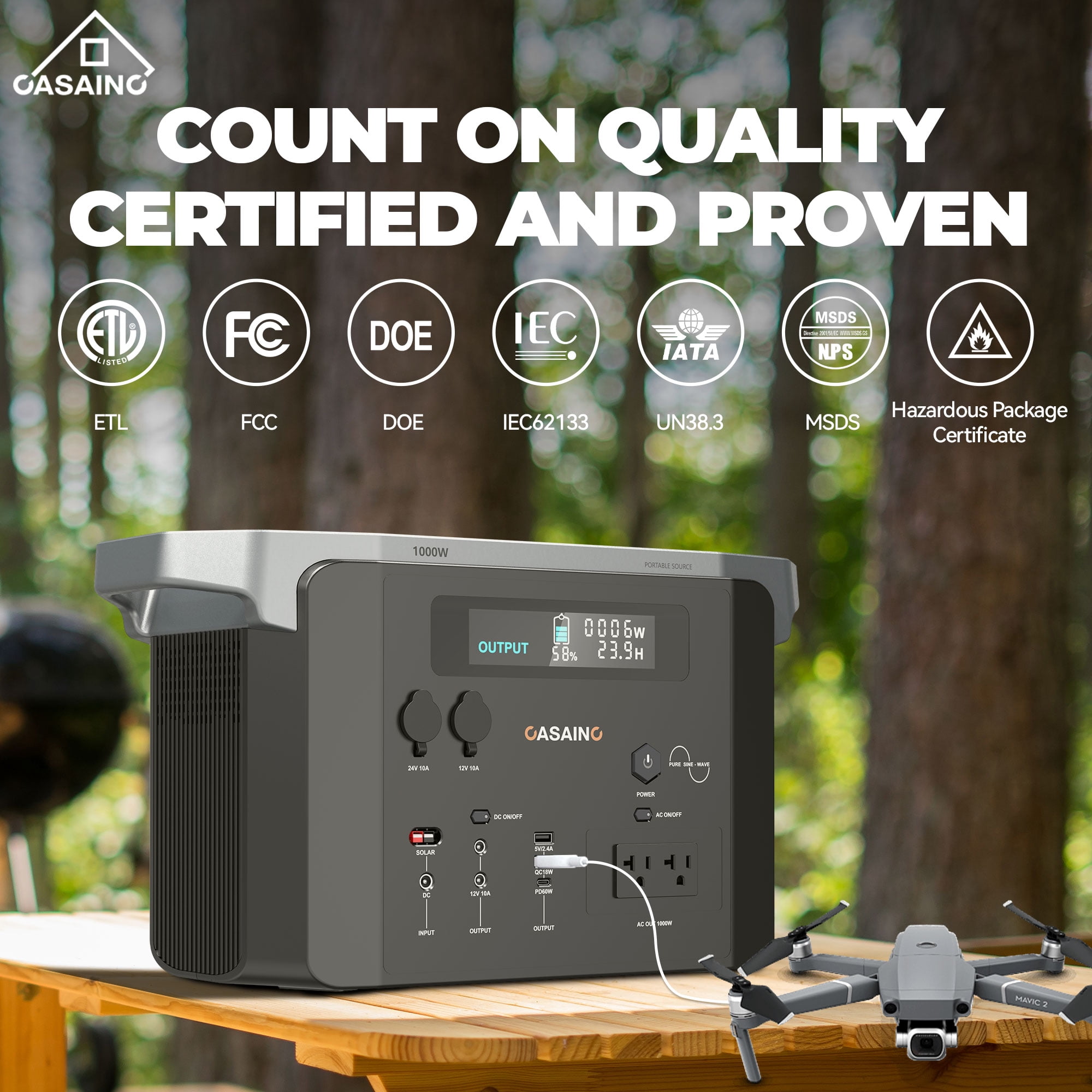 CASAINC 1000W Inverter Portable Power Station Solar Generator for Outdoors Camping Hunting Blackout Emergencies