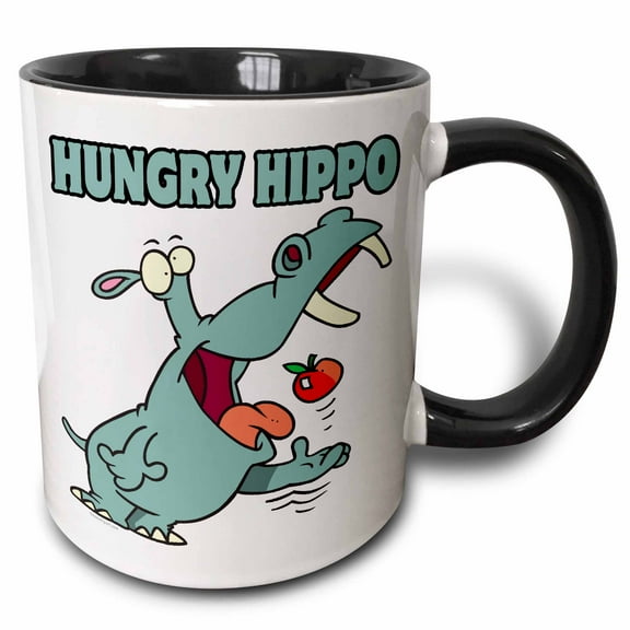 3drose, Funny Hungry Hippo Cartoon, 11oz Two-tone Black Mug