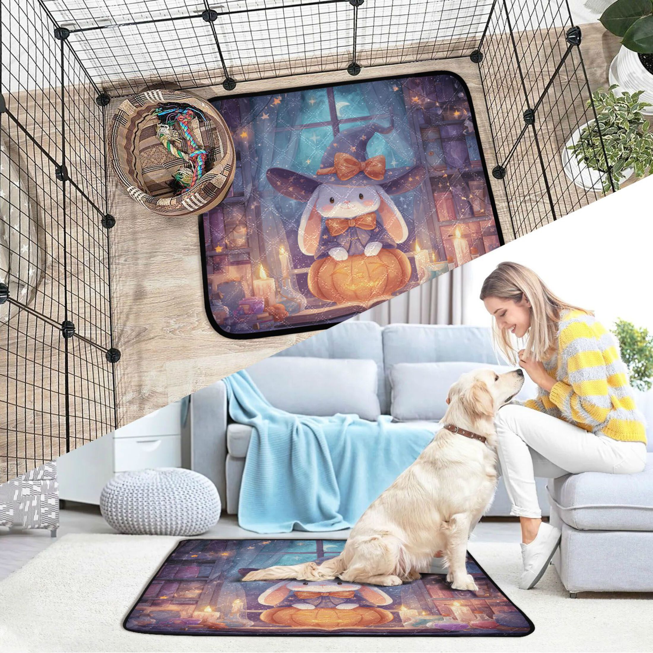 Qxltty Pumpkin Bunny Cat litter Pads Pet Set of 3 Diaper Mats Center Anti-leakage Layer Absorbent Soft and Comfortable