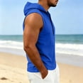 thumbnail image 6 of Men's Tank Top Sleeveless Hoodies Hooded Deep V Neck Tees Linen T-Shirt Summer Beach Tops Blue, 6 of 7