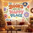thumbnail image 3 of "Books Are My Happy Place" Floral Print in Vibrant Colors, Whimsical Retro for Book Lovers, Literary Wall Art Decor, Housewarming Gift, Tapestry Wall Hanging for Home Library and Bedroom, 3 of 7