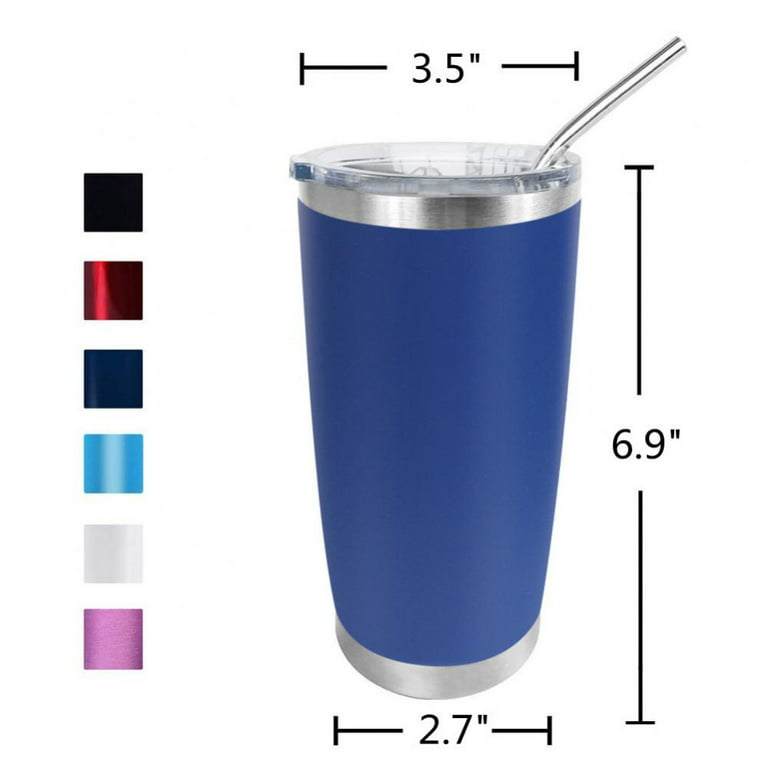 20 oz Stainless Steel Tumbler Double Wall Vacuum Insulated Coffee Cup  Travel Mug with Straws No Handle (Blue)
