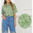 thumbnail image 2 of LA LEELA Hawaiian Shirts Womens Cotton Linen Effect Shirt Casual Summer Beach Party Blouses Short Sleeve Tops Tropical Vacation Button up Shirts for Women L Leaves, Autumn Green, 2 of 5