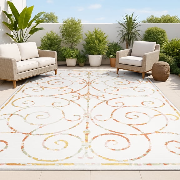 JONATHAN Y SAVANNAH 8 x 10 Area Rug, Danae Filigree Scroll Machine-Washable Reversible - Cream/Terra, SVH100A-8