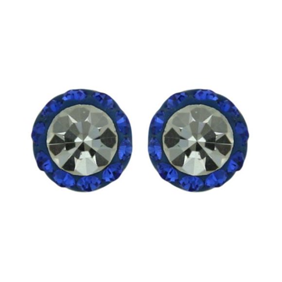 Vera & Co.- Inc. 2S-6146SCL Sterling Silver Stud Feriod Crystal Round Earring-White and Sapphire Blue