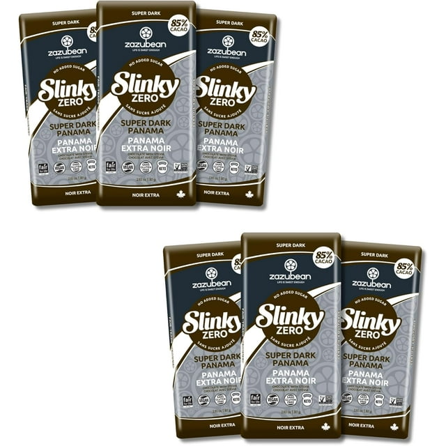 Zazubean Organic Chocolates Slinky Super Dark Panama Zero Added Sugar Chocolate Bars (6 x 80g)