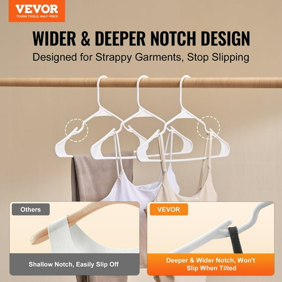 50-Pack White Ultra-Thin Non-Slip Plastic Hangers, 0.2in Slim Space-Saving Closet Hangers w/ Triangular Top & Wide Notch for Shirts, Pants, Blouses – Walmart
