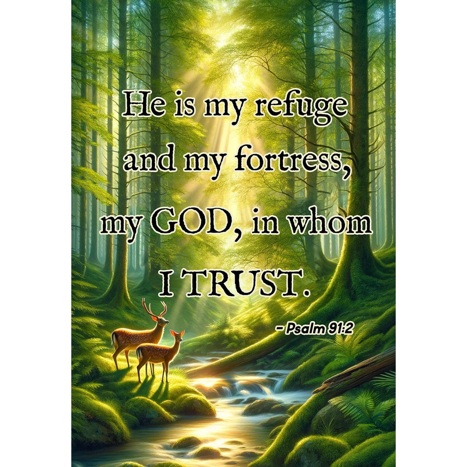 America Forever Forest Refuge Scripture House Flag, 28 x 40 inch Double Sided, Psalm Forest Banner, Religious Nature Decor, Biblical Woodland Flag