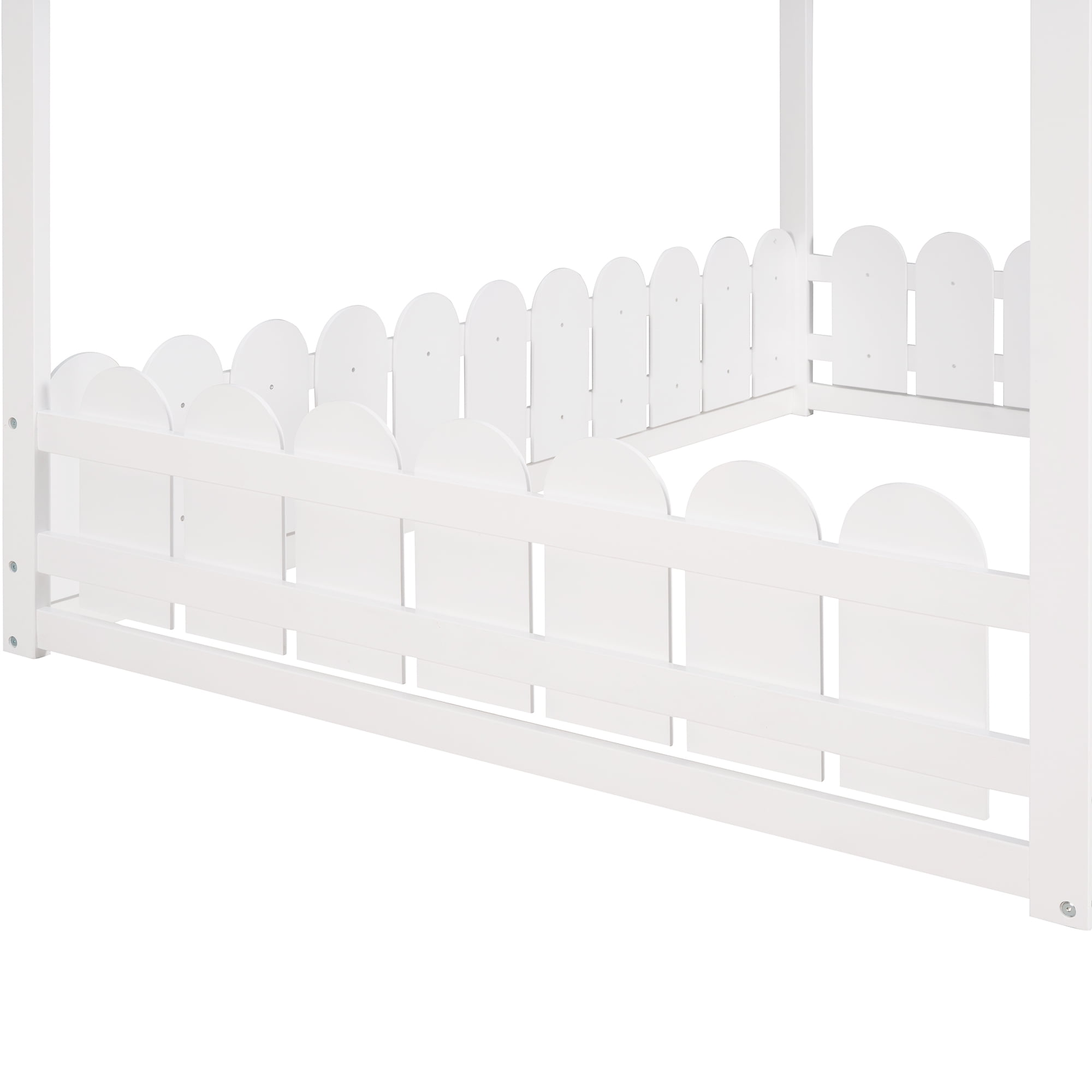 Aukfa House Bed for Kids Teen, Wood Bed Frame with Fence, Full Size Bed, White