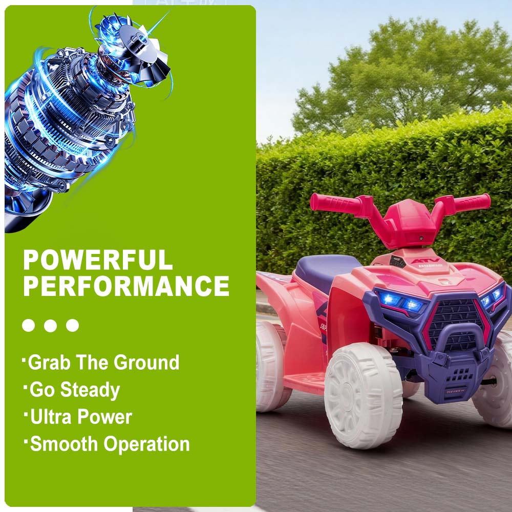 DNWRZCJXY 6V Kids Quad Ride-On Toy, Toddler ATV Car with Push-Button Start, LED Headlight & All-Terrain Tires – Safe, Rechargeable, for Ages 1-6 Years Up to 44 lbs