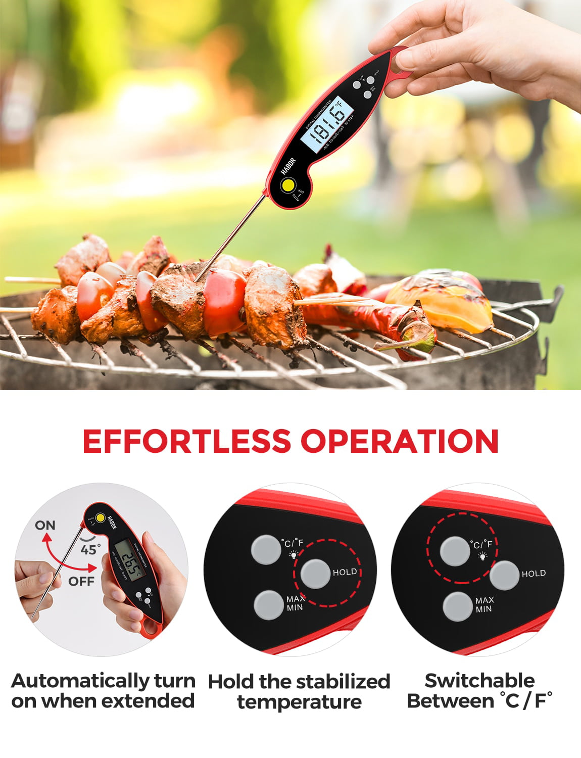 Vivicreate Meat Food Instant Read BBQ Garden Kitchen Outdoor Camping Cooking  Grill Digital Fork Thermometer​ Digital HT-D020 - Yahoo Shopping