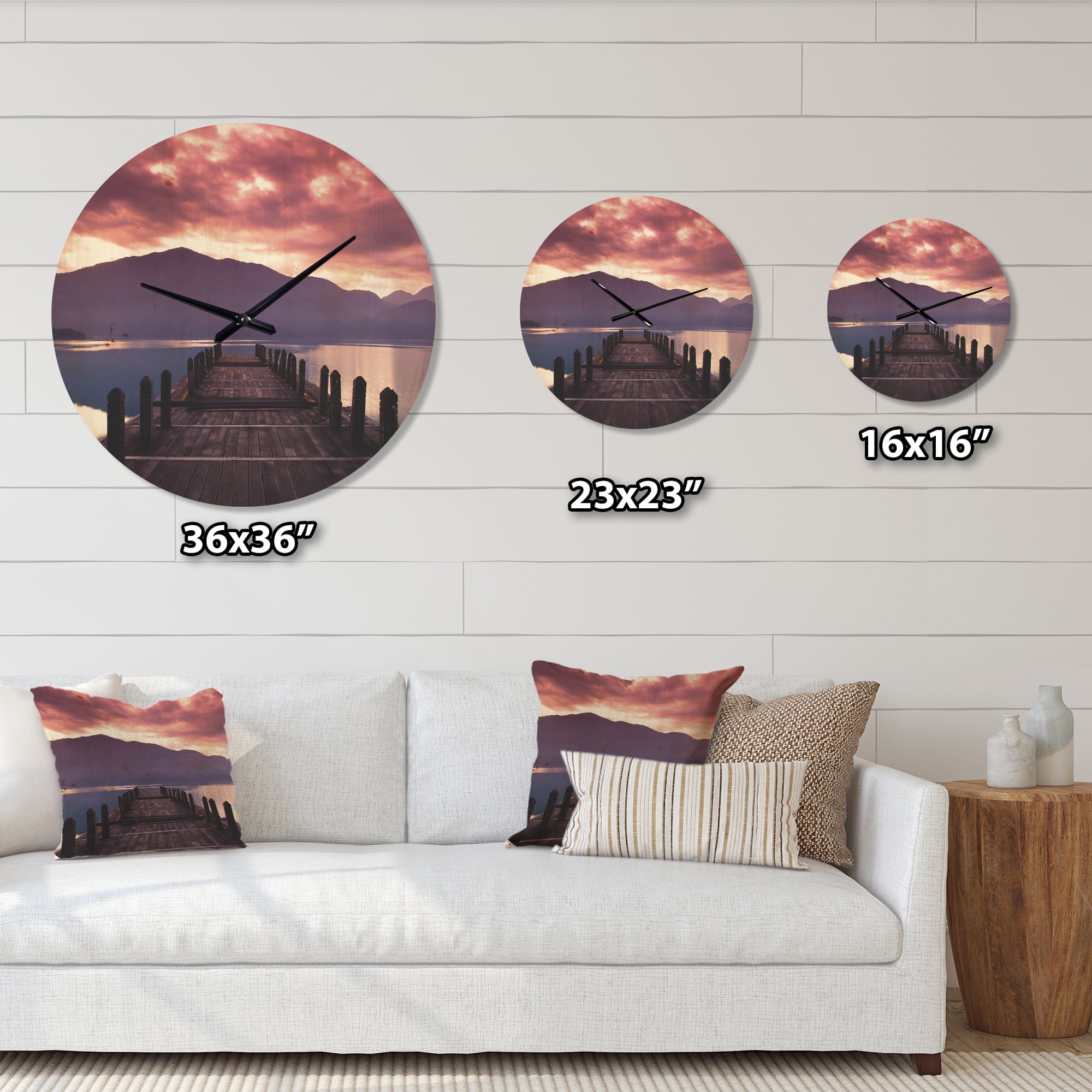 Designart 'Beautiful Spring Sea at Dawn' Modern Wood Wall Clock