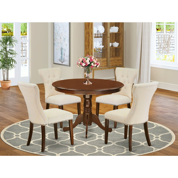 Upholstered Dining Chairs, Round Dining Room Table With Tufted Chairs
