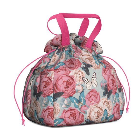 Pioneer Flower Floral Print Pattern Drawstring Lunch Bag Women - Drawstring Lunch Bag Insulated for Work Office - Stain-Resistant Large Lunchbags for Women with Multi-Pockets