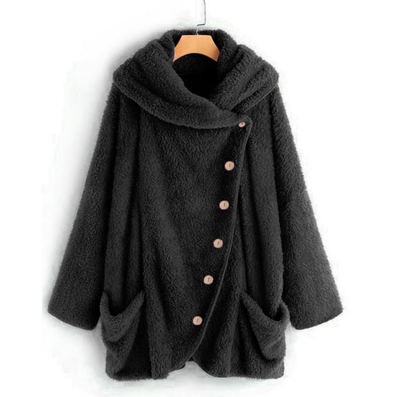 AOOCHASLIY Women Winter Coat Women Casual Solid Turtleneck Big Pockets Cloak Vintage Oversize