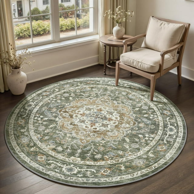 x Area Rug Washable Rugs for Living Room Rug for Bedroom Non Slip Vintage Floral Carpet for Dining Room Playroom Office