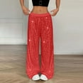 thumbnail image 5 of Livrdious Womens Sequin Pants Wide Leg Sparkly Shiny Pants High Waist Baggy Party Club Dance Glitter Trousers Pants for Women, Red, 5 of 8