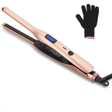 VoluVibe 3/10 Inch Pencil Flat Iron, Small Flat Irons for Short Hair, Beard and Pixie Cut, Mini Hair Straightener Small Ceramic with Adjustable Temperature, Include Glove