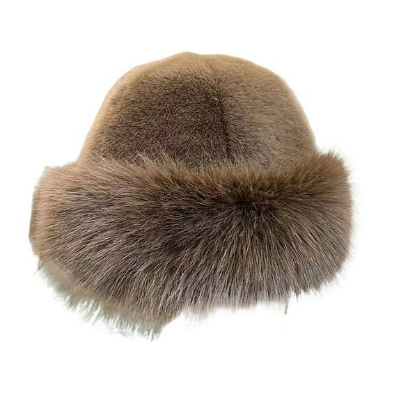 Skymirror Women Winter Hat Thick Plush Faux Fur Heat Retention Windproof Mongolia Style Bucket Hat Solid Color Outdoor Cycling Skiing Panama Cap