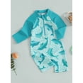 thumbnail image 3 of Argulvti Toddler Boy Girl Rash Guard Swimsuit Animal/Floral/Tree Print Long Sleeve Mock Neck Zip Bathing Suit, 3 of 7